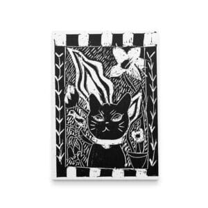 LinoPrint-Black Cat-Postcard